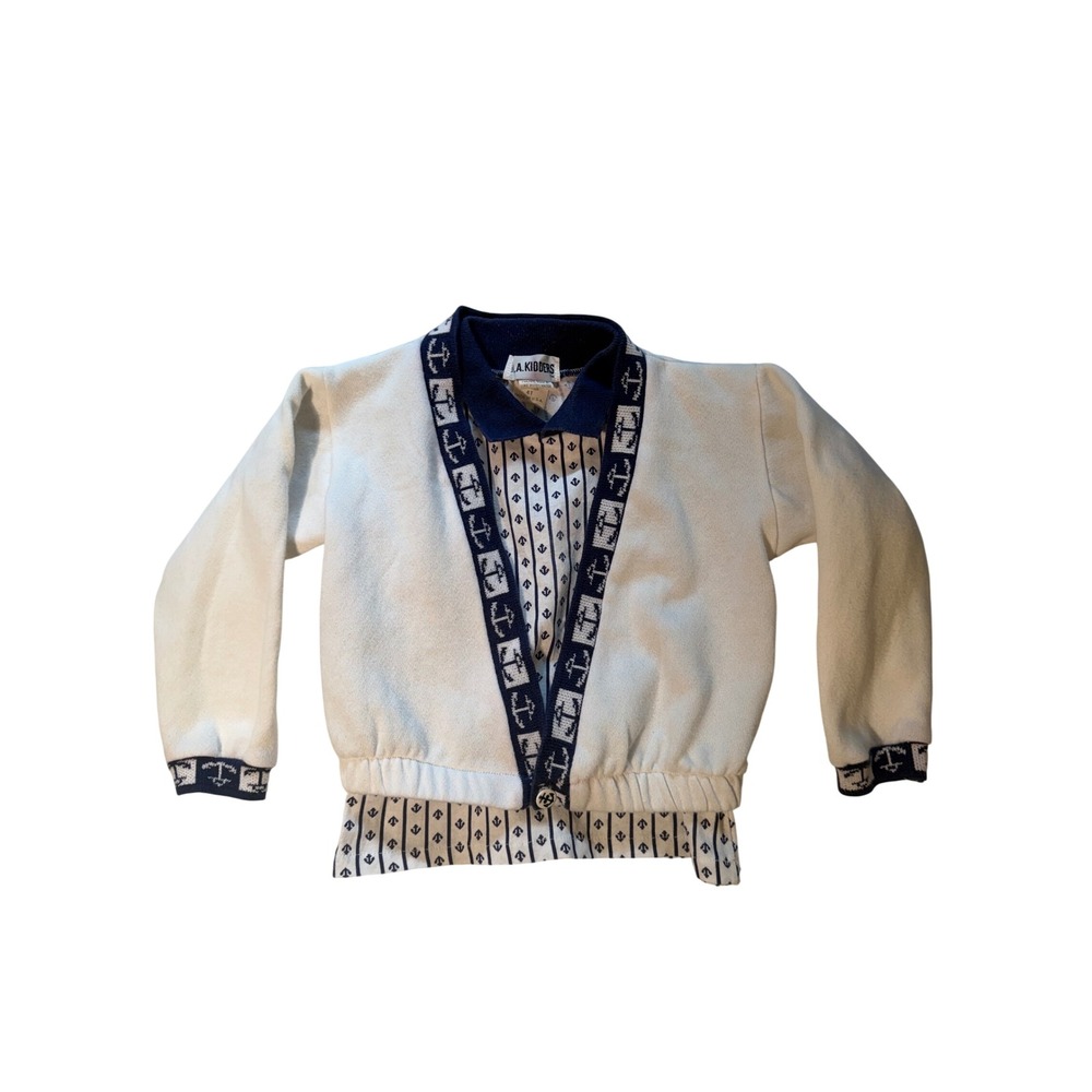Y2K L.A. Kidders Boys Vintage 3 Piece Nautical Set Cardigan Polo Pants Navy 4T - Picture 2 of 14